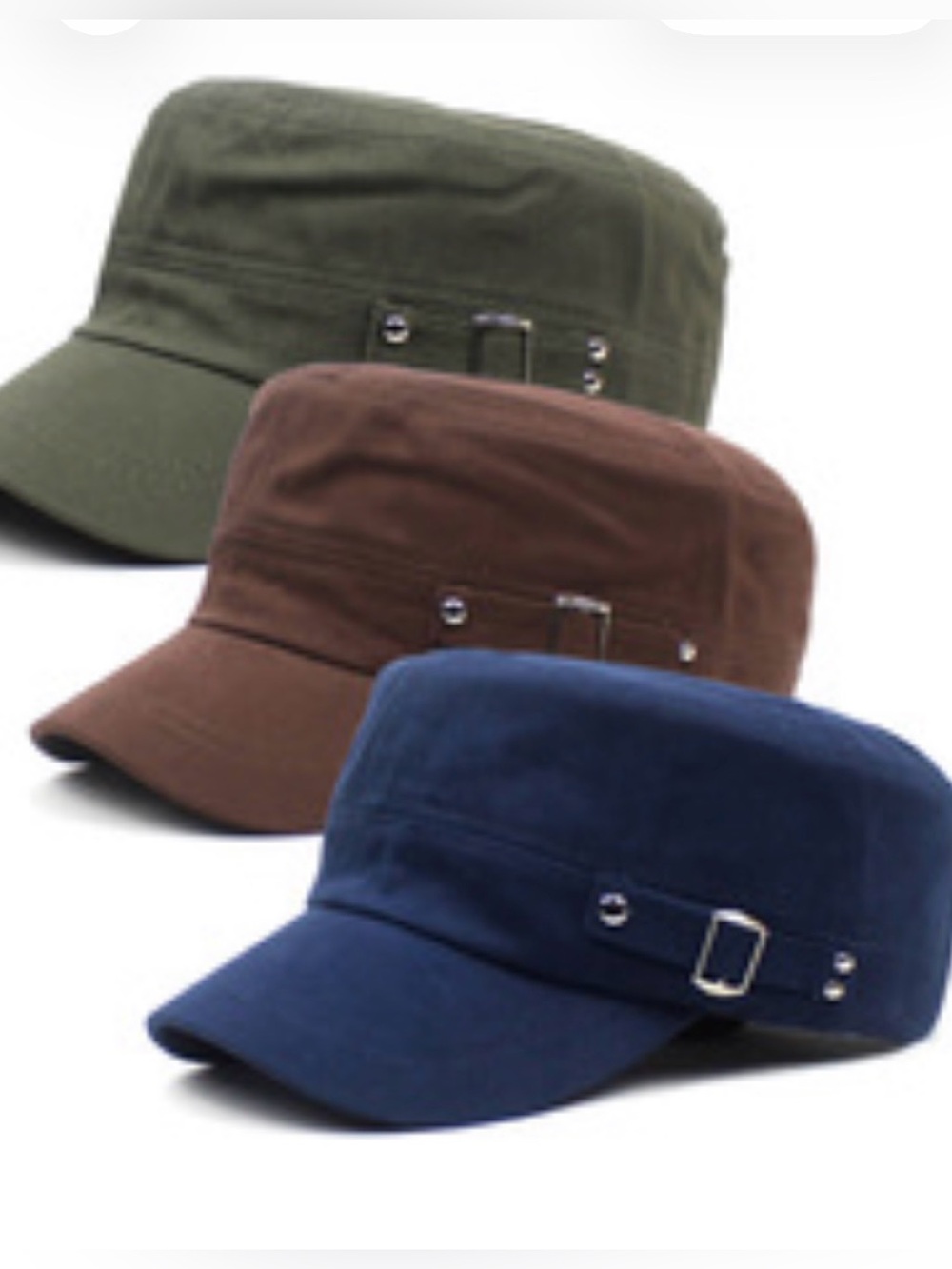 Cotton Military Cadet Cap Trio - Navy, Brown, Olive unisex